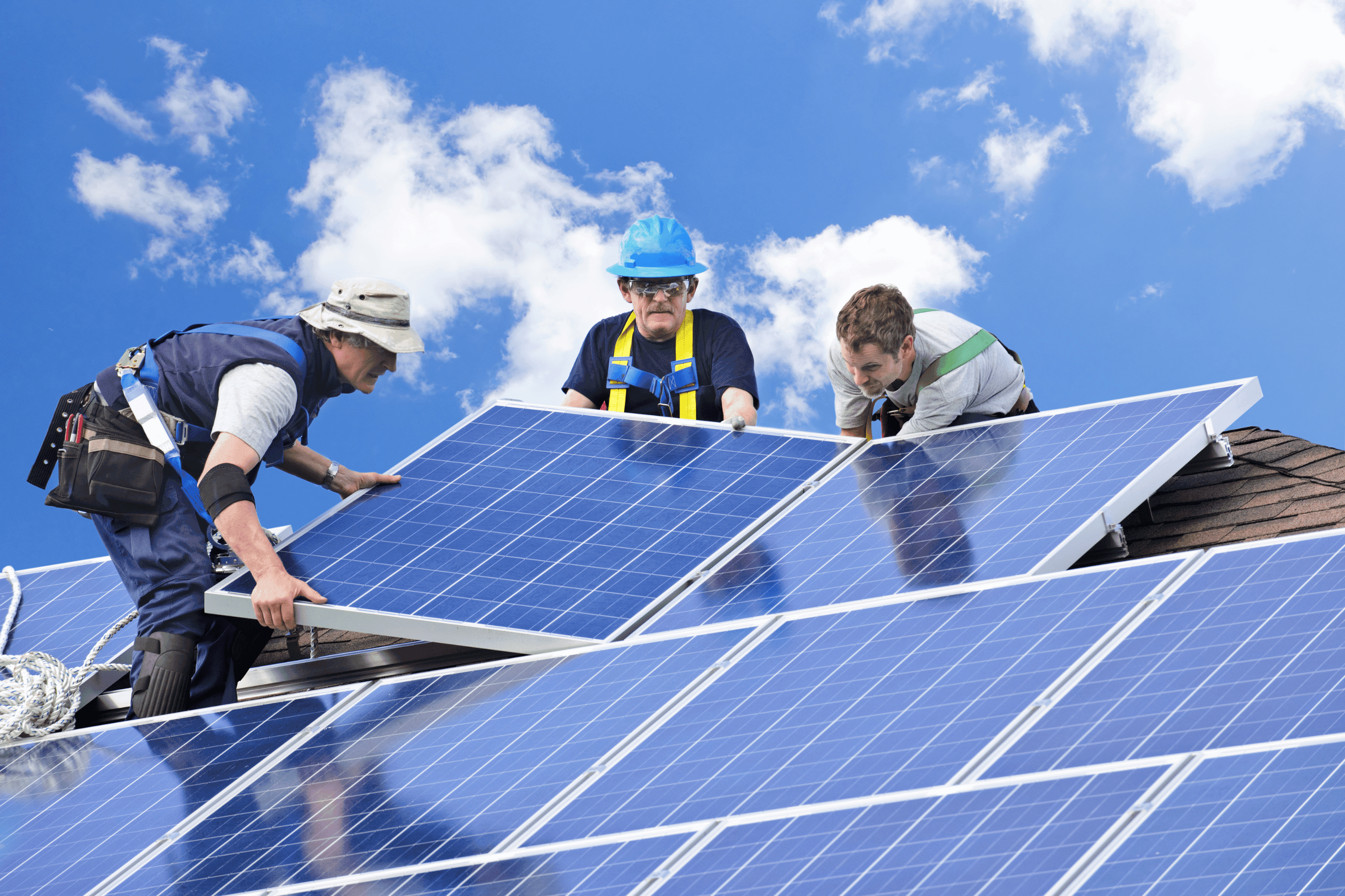 Professional solar panel installation team